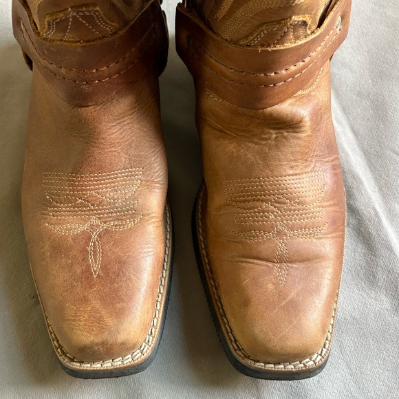 Lucky Boots Brown Leather Metal Ring Harness Western Cowboy Boots - Picture 5 of 14